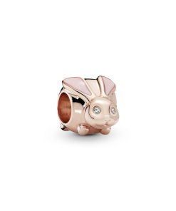 Rabbit 14k Rose Gold-plated charm with pink enamel and clear cubic zirconia