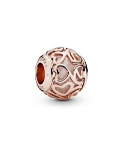 Heart 14k Rose Gold-plated charm with faceted clear cubic zirconia