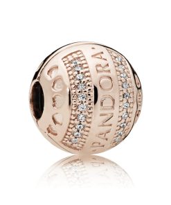 PANDORA Rose logo clip with clear cubic zirconia and silicone grip