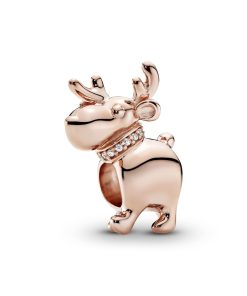 Reindeer 14k Rose Gold-plated charm with clear cubic zirconia