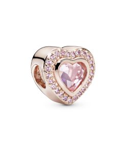 Heart 14k Rose Gold-plated charm with pink mist crystal
