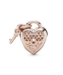 Heart padlock and key 14k Rose Gold-plated charm