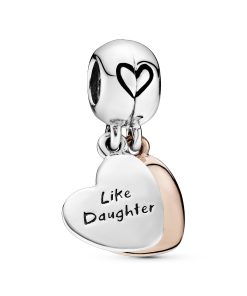 Like mother. like daughter splitable 14k Rose Gold-plated and silver dangle with black enamel