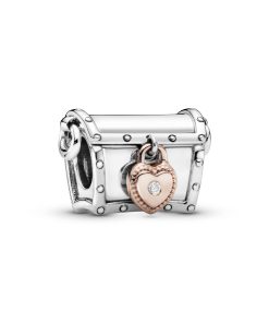 Treasure box 14k Rose Gold-plated and silver charm with 0.01 ct TW h/vs diamond