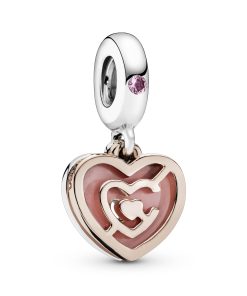 Labyrinth heart 14k Rose Gold-plated and silver dangle with blush pink crystal and pink enamel