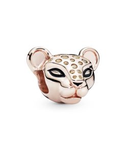 Lioness 14k Rose Gold-plated charm with honey cubic zirconia and black enamel