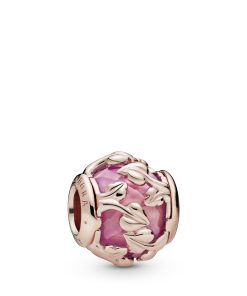 Leaves 14k Rose Gold-plated charm with encased pink synthetic sapphire
