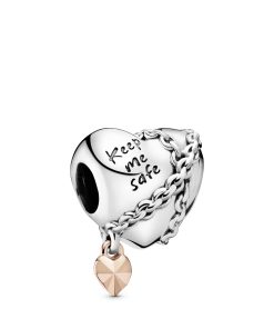 Chained heart sterling silver and 14k Rose Gold-plated charm