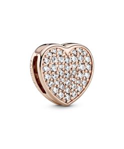 Heart 14k Rose Gold-plated clip charm with clear cubic zirconia