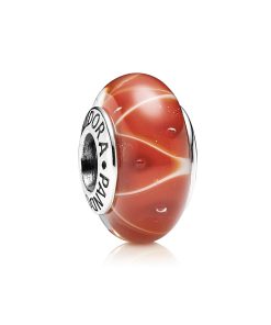 Abstract silver charm with coral murano glass