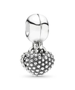 Mother and daughter heart silver dangle with red enamel