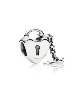 Heart lock with key silver charm