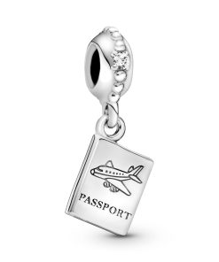 Passport silver dangle with cubic zirconia