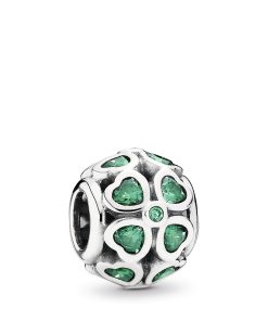 Clover silver charm with dark green cubic zirconia