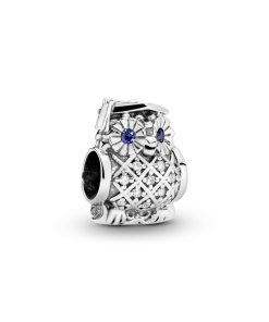 Owl silver charm with swiss blue crystal and cubic zirconia