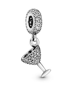 Cocktail glass silver dangle with cubic zirconia