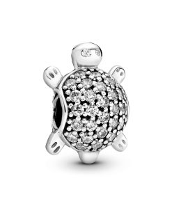 Turtle silver charm with cubic zirconia