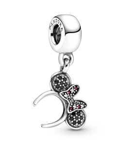 Disney Minnie headband silver dangle with black crystal. red and clear cubic zirconia