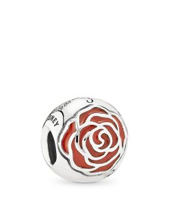 Disney Belle Enchanted rose silver charm with red enamel