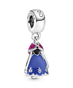 Disney Anna dress silver dangle with blue. pink and black enamel