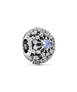 Disney openwork snowflake silver charm with fancy light blue and clear cubic zirconia