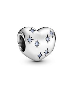 Disney Cinderella heart silver charm with fancy light blue cubic zirconia