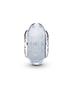 Abstract silver charm with faceted iridescent frosty mint Murano glass