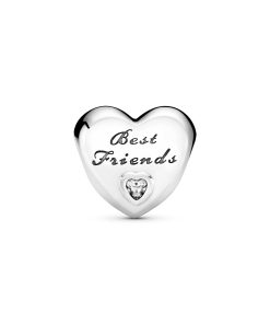 Best Friends heart silver charm with clear cubic zirconia