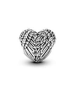 Heart silver charm with angel wing detail