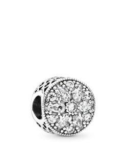 Abstract silver charm with clear cubic zirconia
