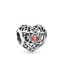 January silver heart charm with garnet