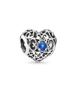 December silver heart charm with London blue crystal