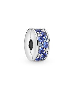 Silver clip with Swiss blue crystal. clear cubic zirconia. royal blue crystal and silicone grip