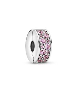 Silver clip with pink cubic zirconia and silicone grip