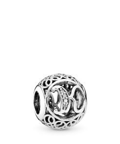 Letter K silver charm with clear cubic zirconia