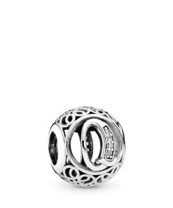 Letter Q silver charm with clear cubic zirconia