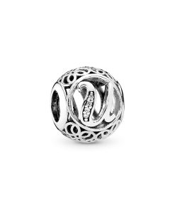 Letter U silver charm with clear cubic zirconia