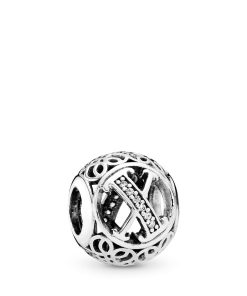 Letter X silver charm with clear cubic zirconia