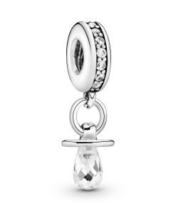 Pacifier silver dangle with clear cubic zirconia