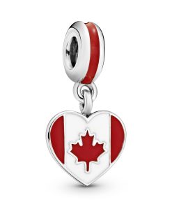 Canada heart flag silver dangle with red and white enamel