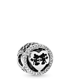 Disney Mickey & Minnie silver charm with clear cubic zirconia and black enamel