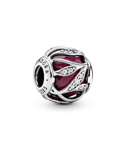 Abstract silver charm with faceted synthetic ruby and clear cubic zirconia