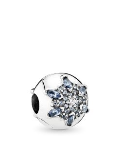 Snowflake silver clip with moonlight blue crystal and clear cubic zirconia
