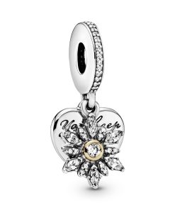 Heart and ice crystal silver dangle with 14k and clear cubic zirconia