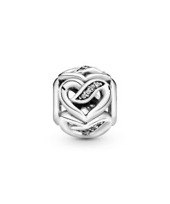 Ribbon heart silver charm with clear cubic zirconia