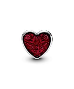Amo te heart silver charm with cerise enamel