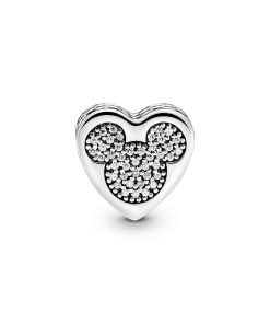Disney Mickey and Minnie heart silver charm with clear and red cubic zirconia