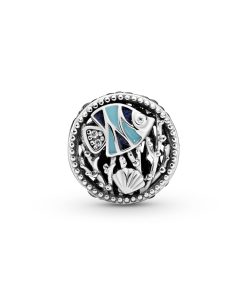 Ocean life silver charm with frosty mint. clear cubic zirconia and blue enamel
