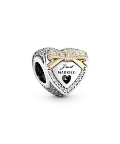 Heart silver charm with 14k and clear cubic zirconia