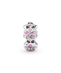Magnolia silver spacer with pink cubic zirconia. white and shaded pink enamel